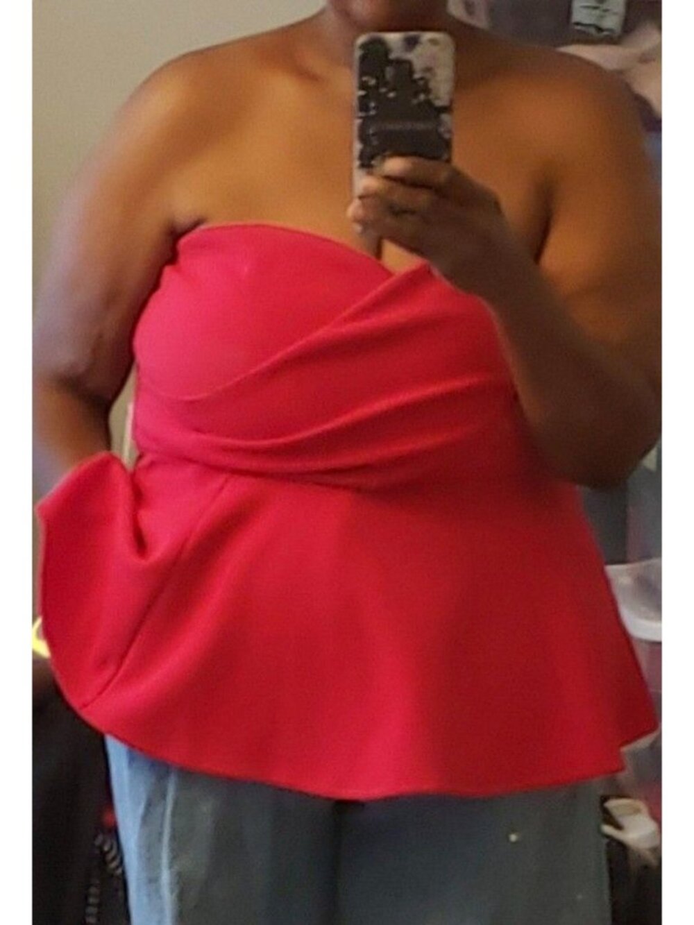 Eloquii Crimson Red Strapless Peplum Top Size 22 EUC